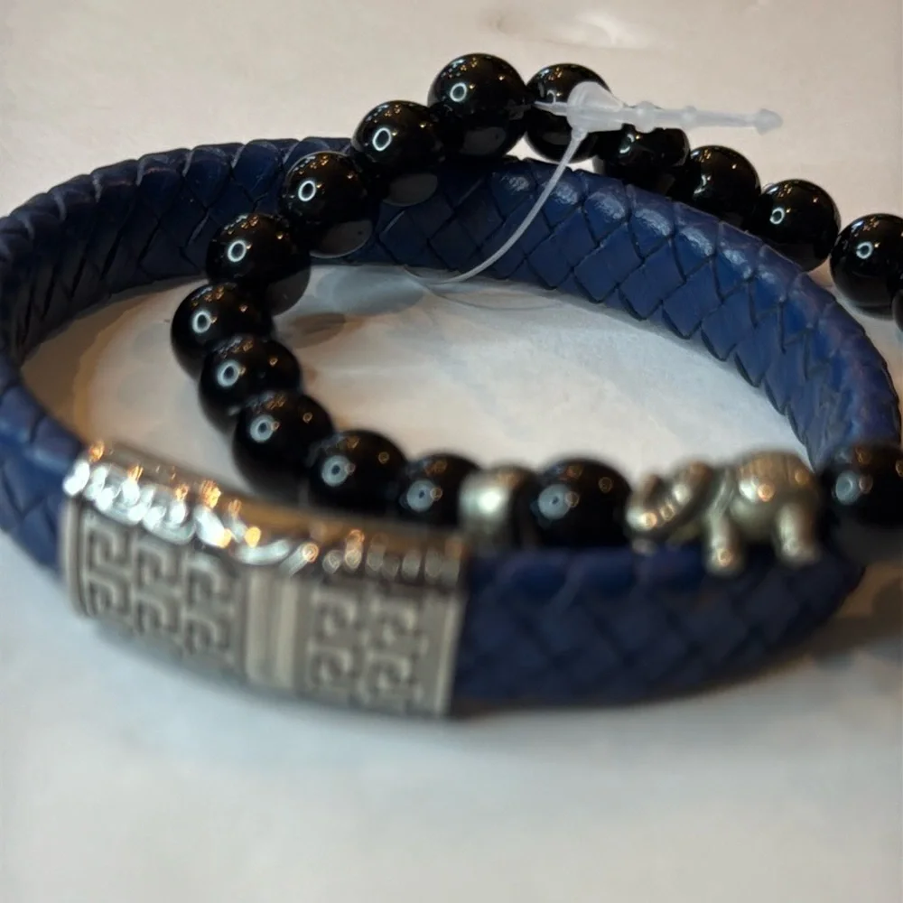 Men’s Blue and Black Jewelry Bracelet Set New no tags
